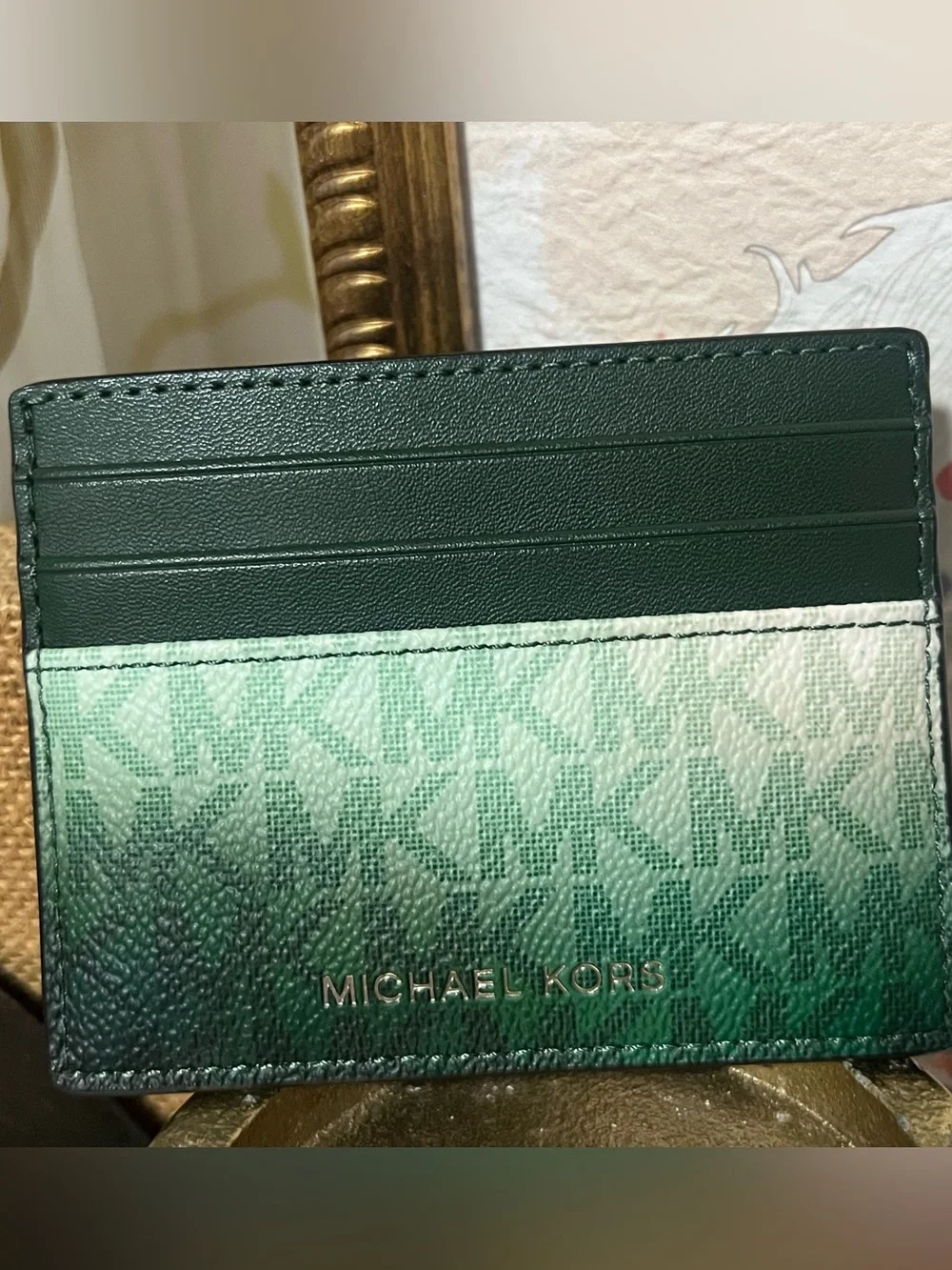 Michael Kors Dark Green to Mint Gradient Card Holder